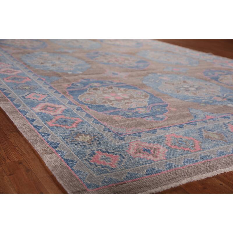 Hand Knotted Oriental 100% Wool Carpet Transitional Geometric Brown Oushak Area Rug - 12' 6'' X 8' 6''