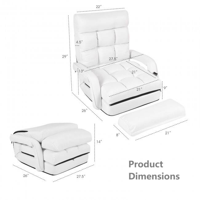 Folding Lazy Floor Chair Sofa with Armrests and Pillow-White - 22" x 26" x 29" (L x W x H)