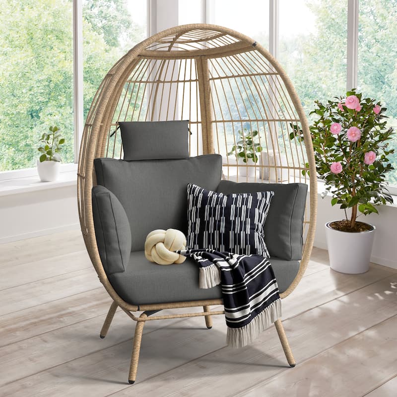 Rattan Wicker Egg Chair with Grey Cushion Bed Bath & Beyond 38075677