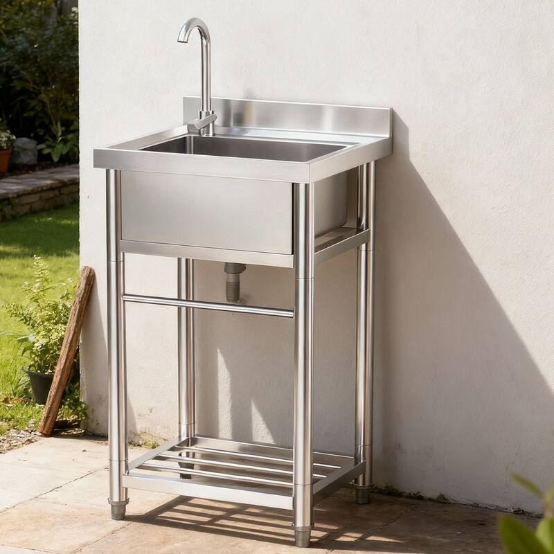 21.6 In.Freestanding Stainless Steel Single Basin Utility Sink With Storage Shelves