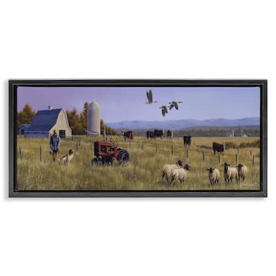 Stupell Geese Over Lush Farm Scene Framed Floater Canvas Wall Art Design By Frank Parker (Young)