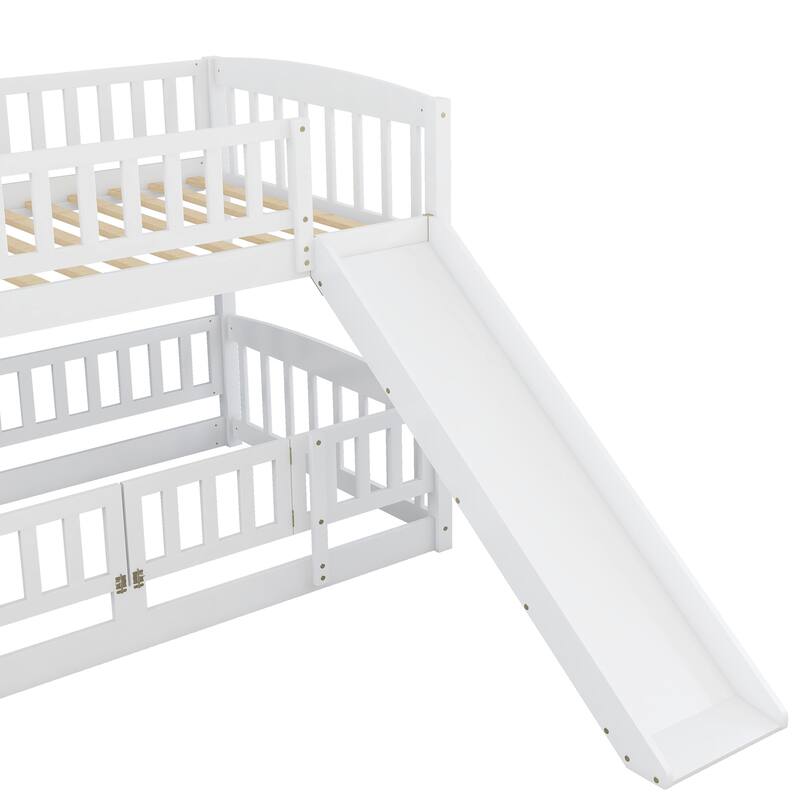 Pine Wood Bunk Bed with Convertible Slide and Ladder