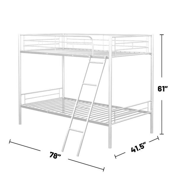 dimension image slide 2 of 3, Metal Twin over Twin Bunk Bed with Angled Ladder