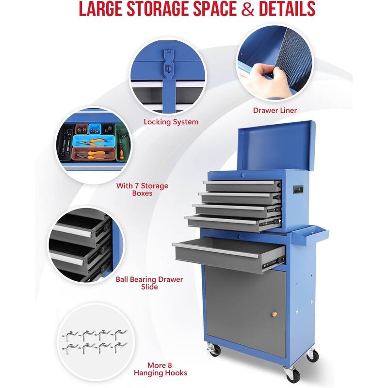 5 Drawer Detachable Tool Cabinet with Moving Wheel 2 Brakes, Tool Box - 5-Drawer