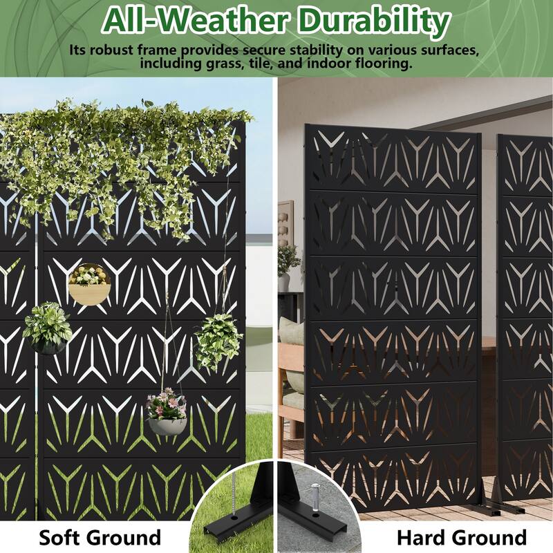 Dovelina Outdoor Freestanding Metal Privacy Screen Decorative Garden Fence (Set of 2)