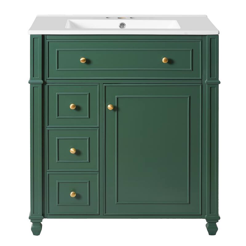 30 Inch Bathroom Vanity Cabinet with Ceramic Sink Basin, Storage Cabinet with Soft Close Doors and Door Organizer