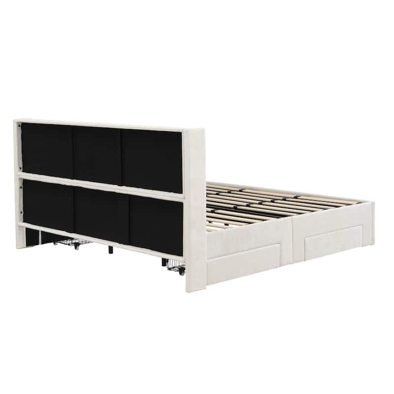 Christopher Knight Home - Modern Upholstered Storage Bed with Drawers and Vertical Headboard