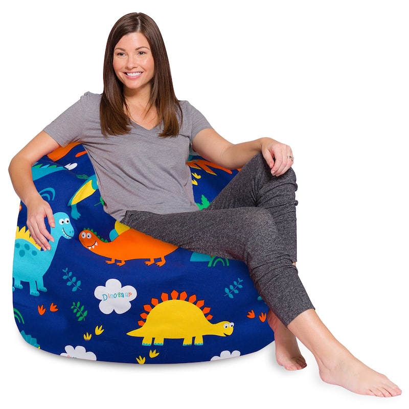Kids Bean Bag Chair, Big Comfy Chair - Machine Washable Cover - 48 Inch Extra Large - Canvas Dinos on Blue
