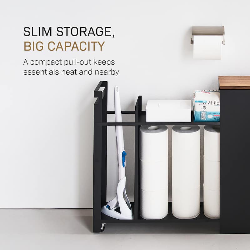 Yamazaki Home Pull-Out Bathroom Storage Cabinet, Steel and Wood - L 22.05 x W 5.51 x H 21.65 inches