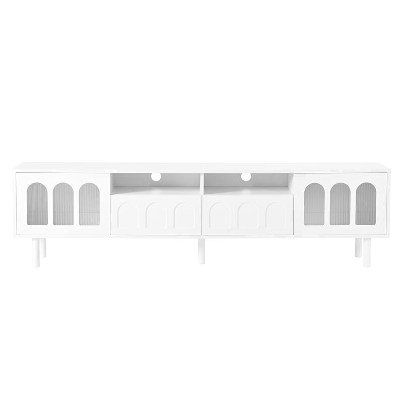 LED TV Stand for Living Room, Entertainment Center for TVs Up to 80" with Wood Legs, Storage Media Console with 2 Drawers