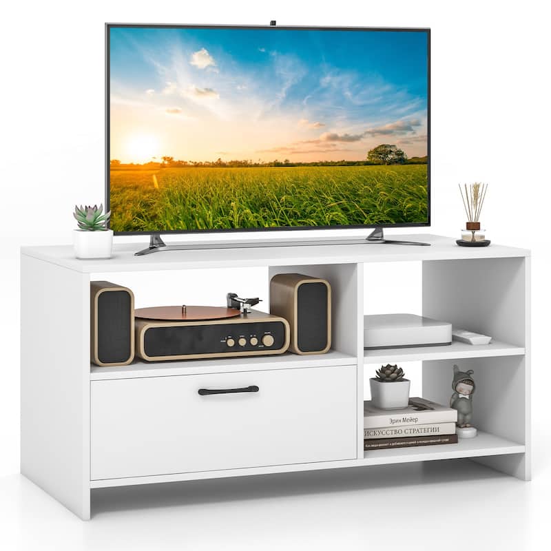 White Engineered Wood Console Table Stand with Drawer and Open Storage for 50 inches Flat Screens - 41" x 20.5" x 20.5"