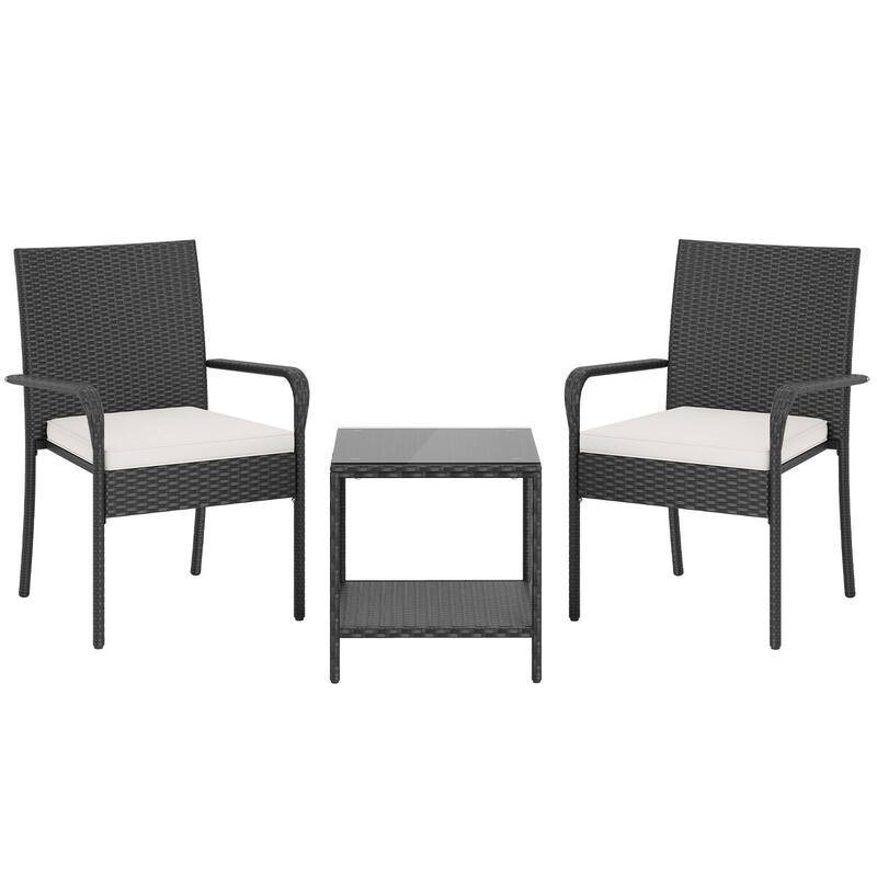 Gymax 3 Piece Patio Furniture Set Outdoor Wicker Chair & Table Set w/
