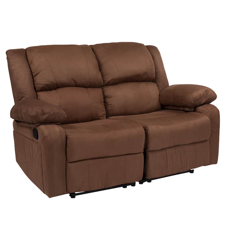 Contemporary Upholstered Recliner Loveseat with Headrests and Armrests