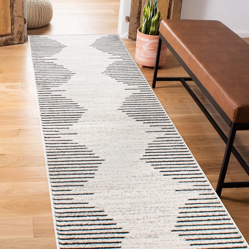 Bohemian Stripe Area Rug - 2' x 7' - Cream/Onyx