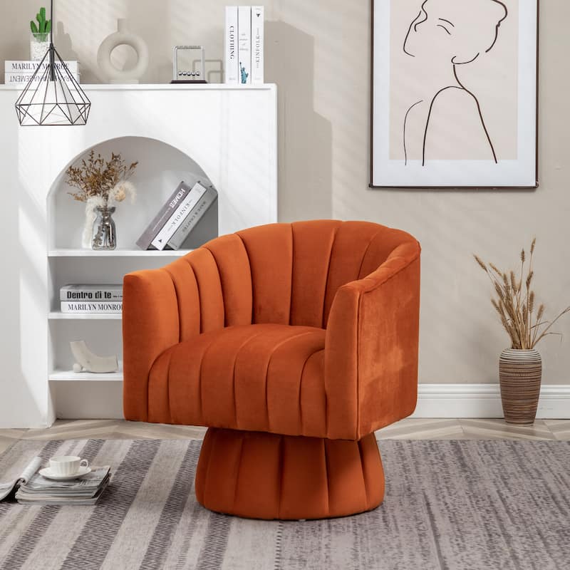 SEYNAR Modern Glam Velvet Upholstered Round Swivel Accent Arm Barrel Chair for Living Room
