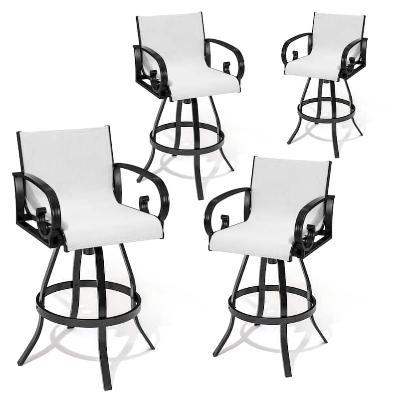 Outdoor Bar Stools Set of 4 Aluminum Swivel Bar Chairs with Sunbrella Textilene Mesh - See Picture