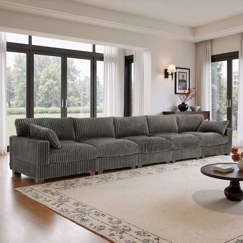 5-Piece Oversized Cotton Flannel Modular Sectional Sofa for Living Room - Light Grey