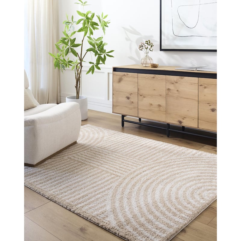 Livabliss Fossay Shag Modern & Contemporary Stripe Washable Area Rug - Beige - 2' 7" x 7' 3"