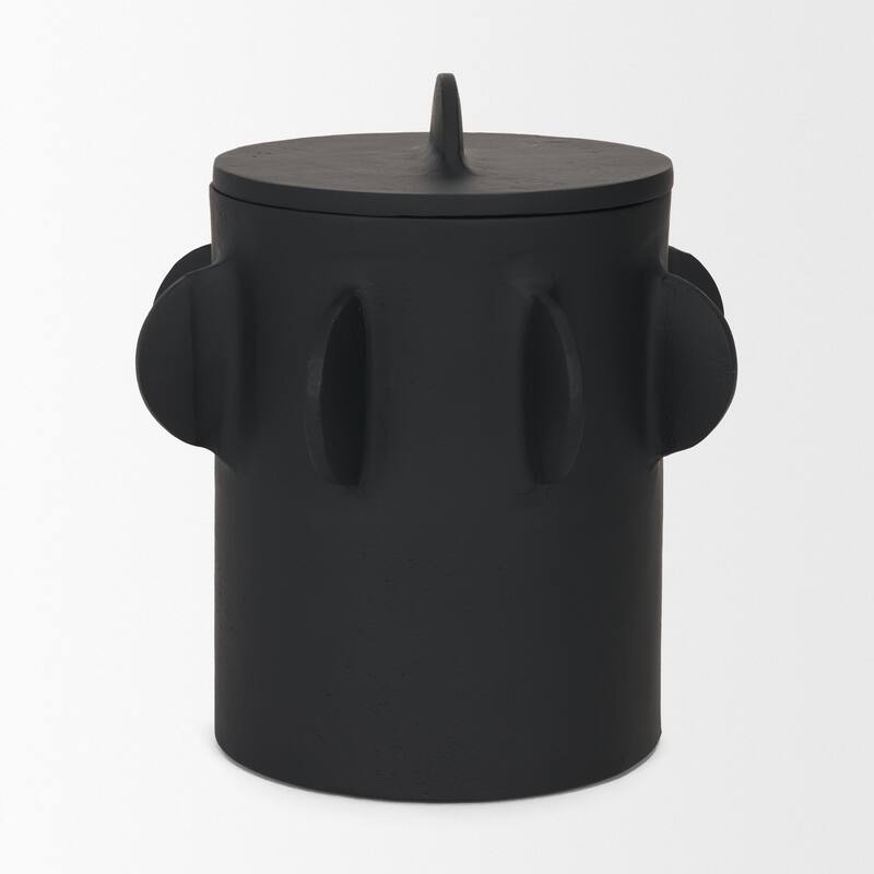 Deacon Large Matte Black Metal Canister with Sculptural Handles