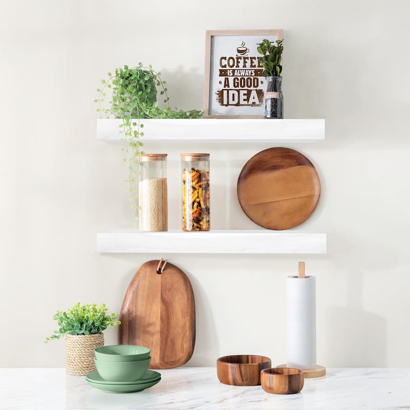 Solid Wood Floating Shelves for Wall - Compact Wooden Wall-Mounted Shelves (16”, Set of 2) - 5.5” L X 16"W X 1.2” H