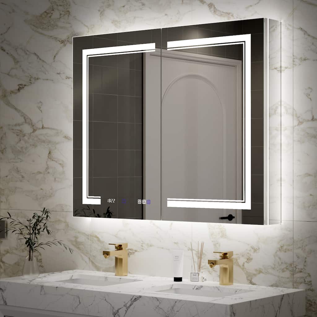 Modland Recessed Smart Mirror Cabinet 24-48x32" with Lights, Anti-Fog, Outlet & Magnifier - Adjustable Shelves