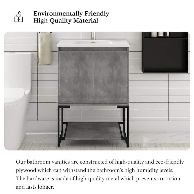 24-inch Freestanding Bath Vanity with White Cultured Mable Top