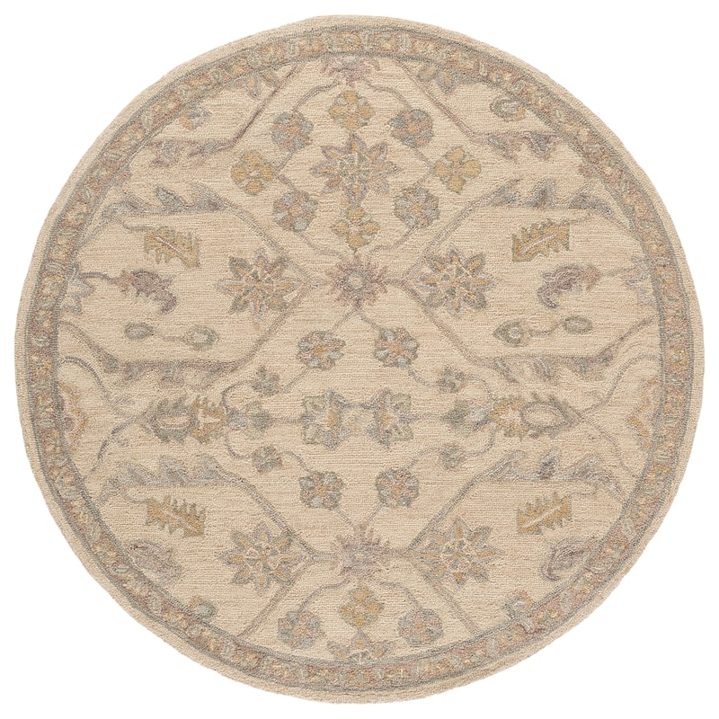 SAFAVIEH Handmade Blossom Eefke Modern Floral Wool Rug - 6' Round - Beige/Purple