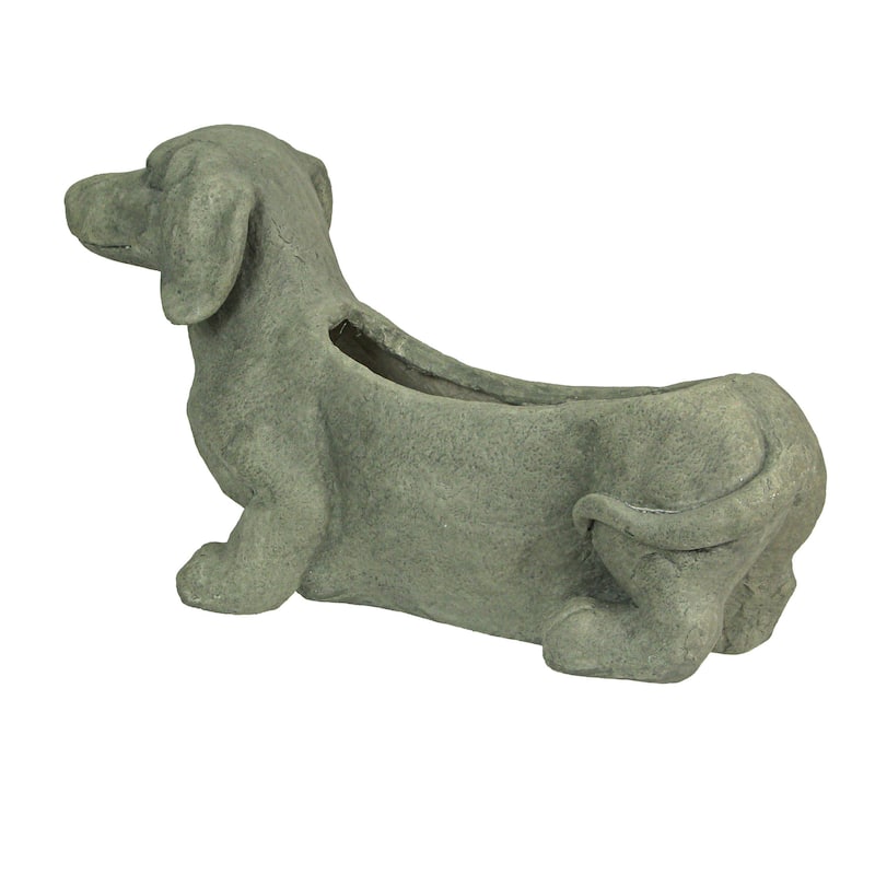 Zeckos Grey Stone Finish Dachshund Dog Indoor Outdoor Planter - 11.25 X 20 X 6 inches