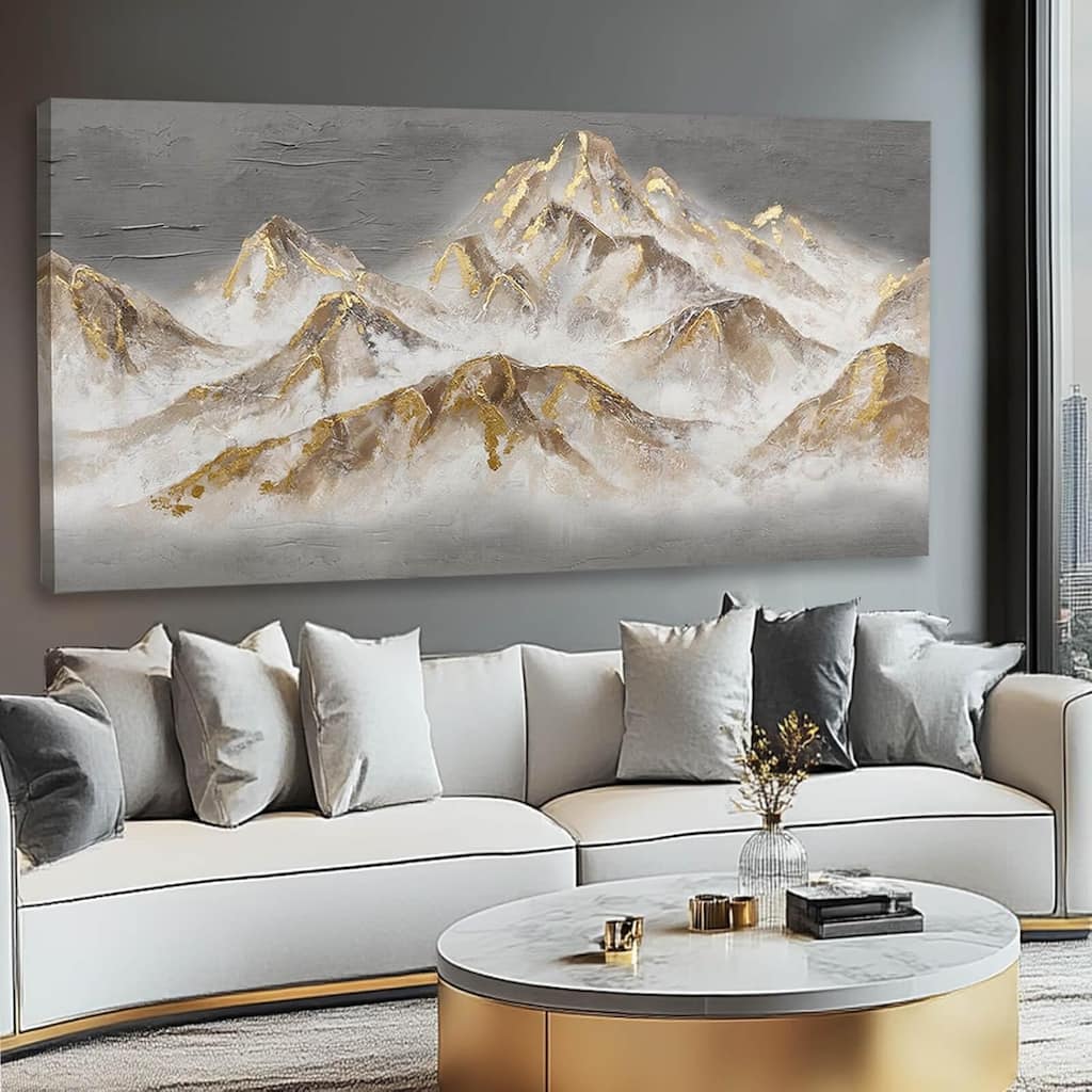 Mountain Wall Art Gold Pictures Wall Decor Grey Textured