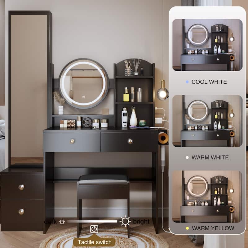 Luxury Dressing Table with Stool Full Length Mirror Cabinet