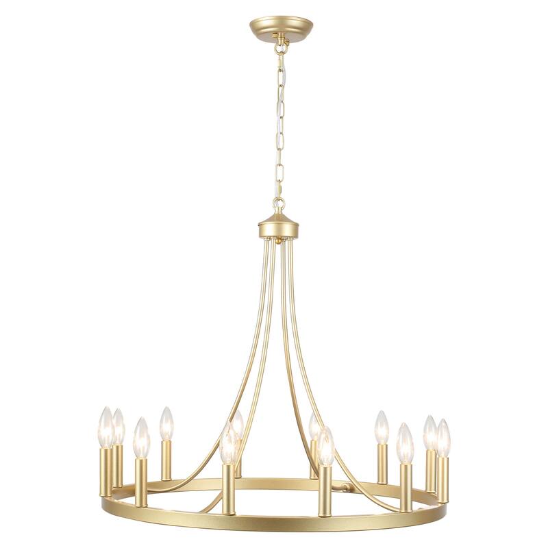 12-light Rustic Farmhouse Wagon Wheel Chandelier Candle Dining Room Lighting - N/A