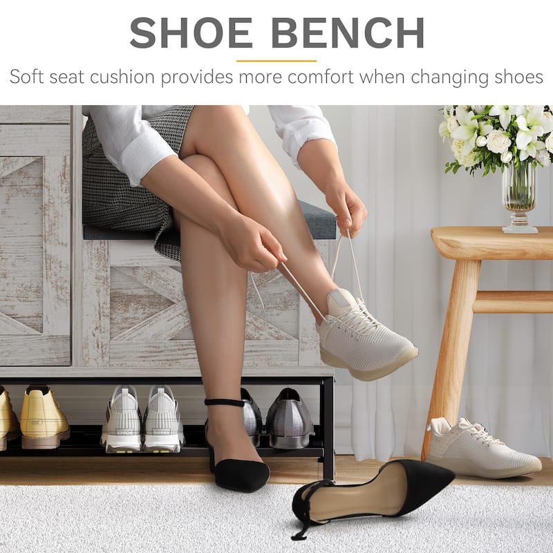 Moasis Farmhouse Shoe Storage Cabinet with 2 Flip Drawers for 16 Pairs Entryway Shoe Storage with Shoe Bench