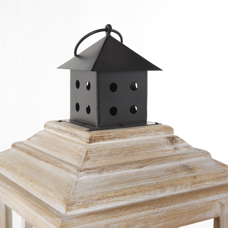 Wood Light House Decorative Candle Lantern with Black Ring Handle - Brown or Light Brown - Roche River Decor