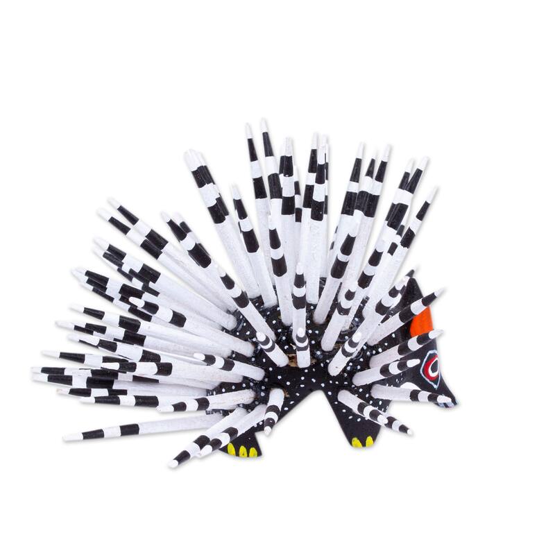 Novica Handmade Cute Porcupine In Black Wood Alebrije Figurine