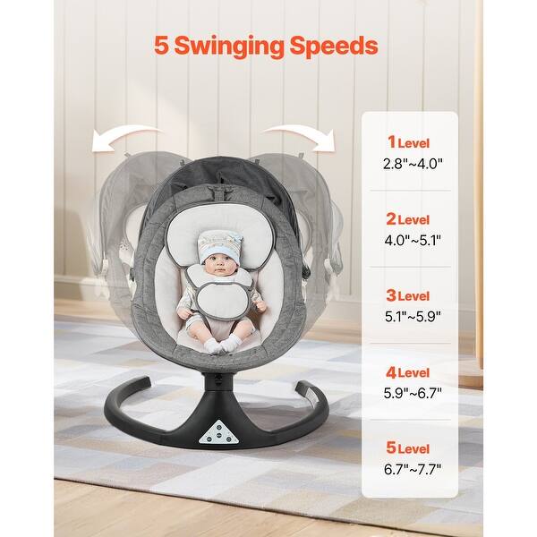 Grey Foldable Electric Baby Swing with Music 5 Gentle Swing Speeds and 3 Adjustable Seat - 28.35" L x 24.8" W x 18.5"-27.17" H
