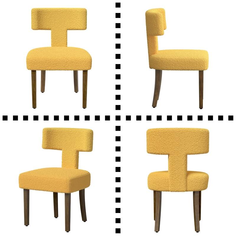 Dining Chairs Boucle Fabric Lamb Upholstered T-Shape (Set of 2)