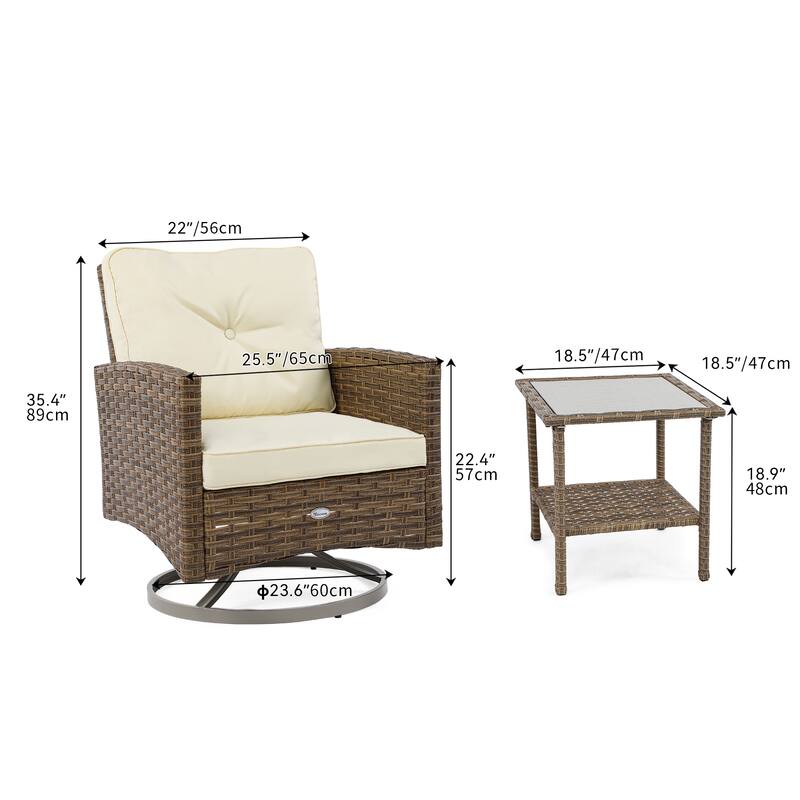 Moasis 3-Piece Patio Outdoor Wicker Bistro Rocking Furniture Conversation Chairs - 3 Pcs