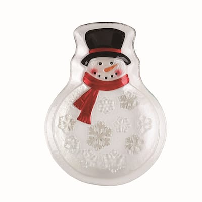 Transpac Glass White Christmas Fused Classic Snowman Plate