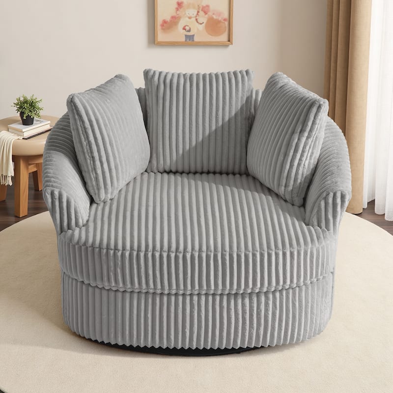 UIXE Oversize 43" Plush Corduroy Swivel Barrel Chair Comfy Accent Chair For Living Room