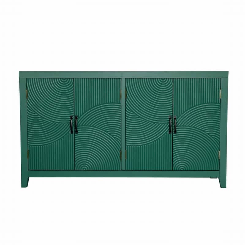 Mid Century Modern 4-Door Wood Buffet and Media Console Cabinet