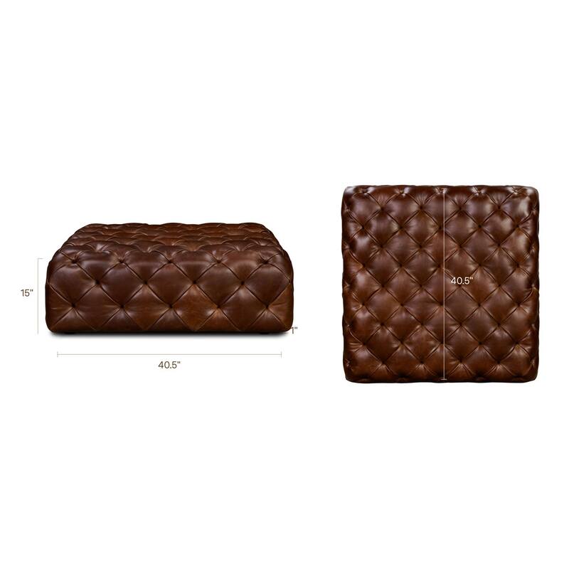 Poly & Bark Turin Leather Ottoman in Cognac Tan