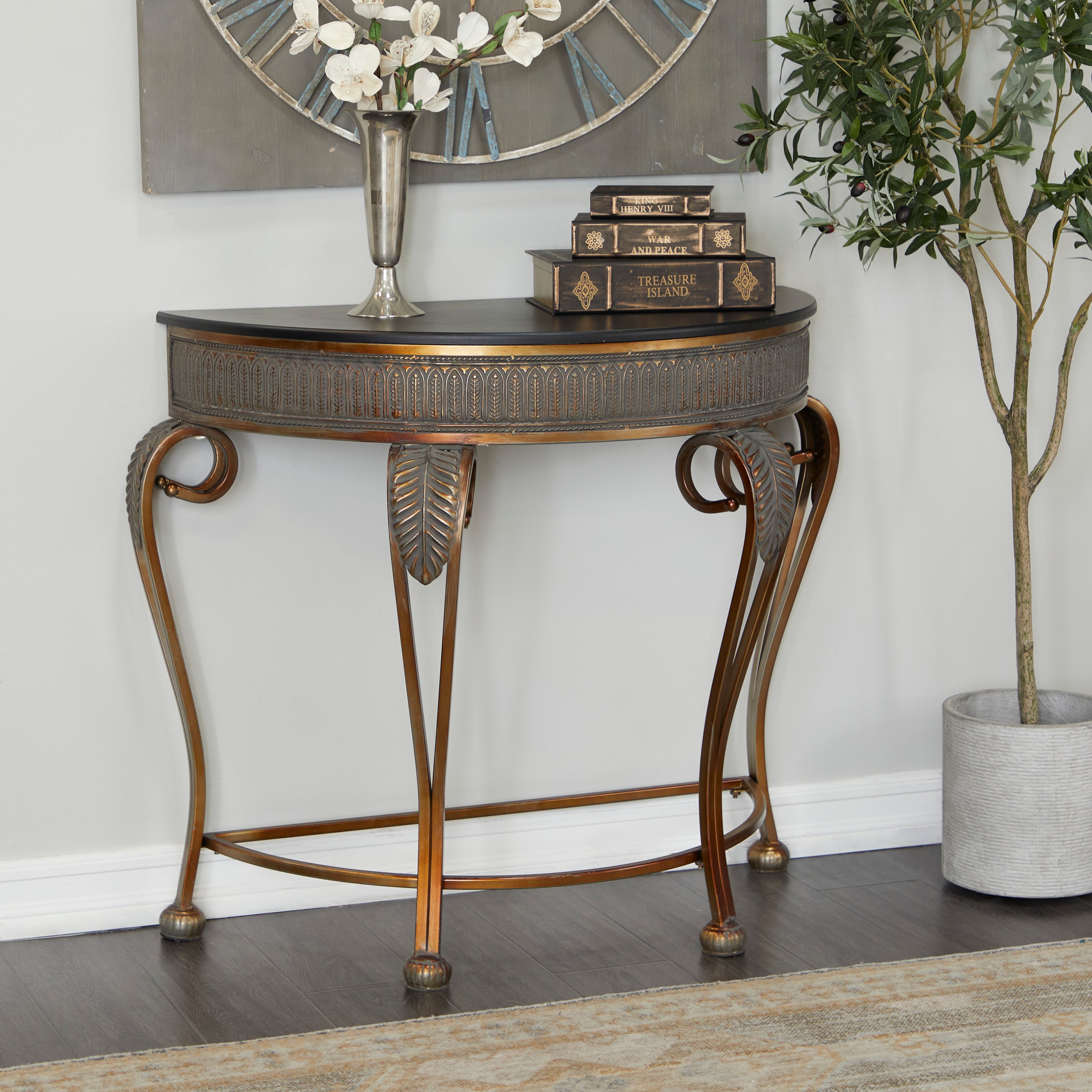 Half moon hot sale gold console table