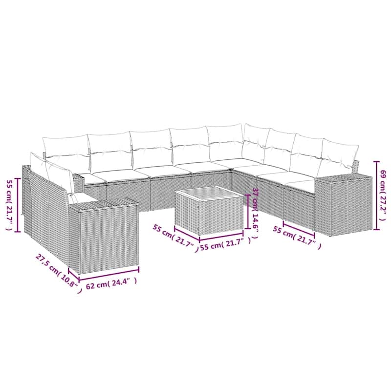 vidaXL Garden Sofa Set Black, Cream White - 21.7 x 21.7 x 14.6 in