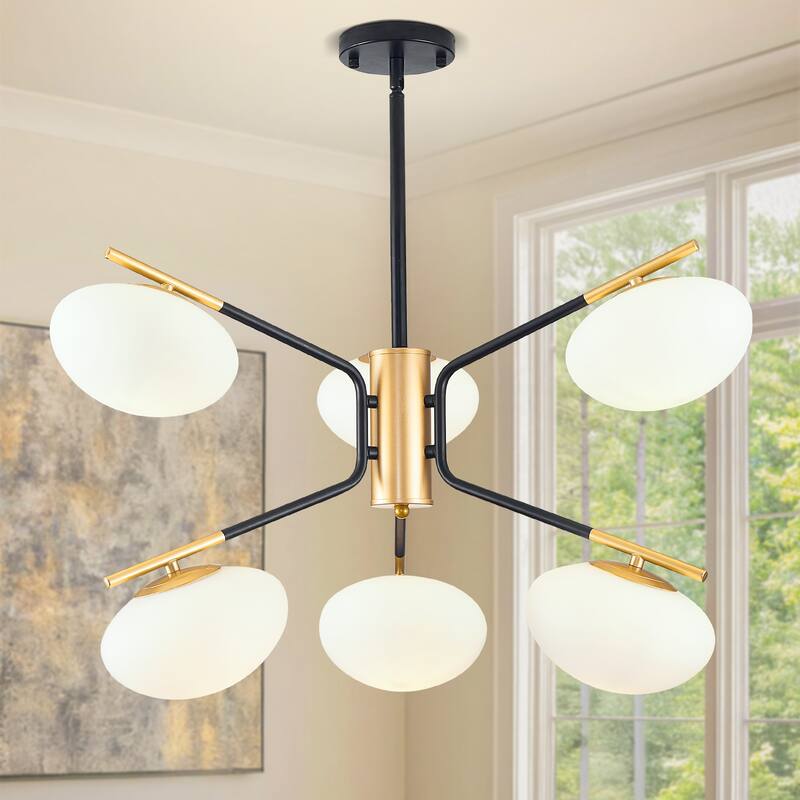 Black Modern Chandelier, 6-LightPendant Light with Glass Shade - Gold