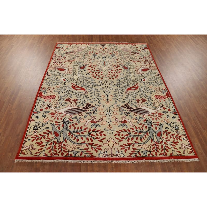 Animals Design Ziegler Area Rug Handmade Wool Carpet - 7'10" x 9'9"