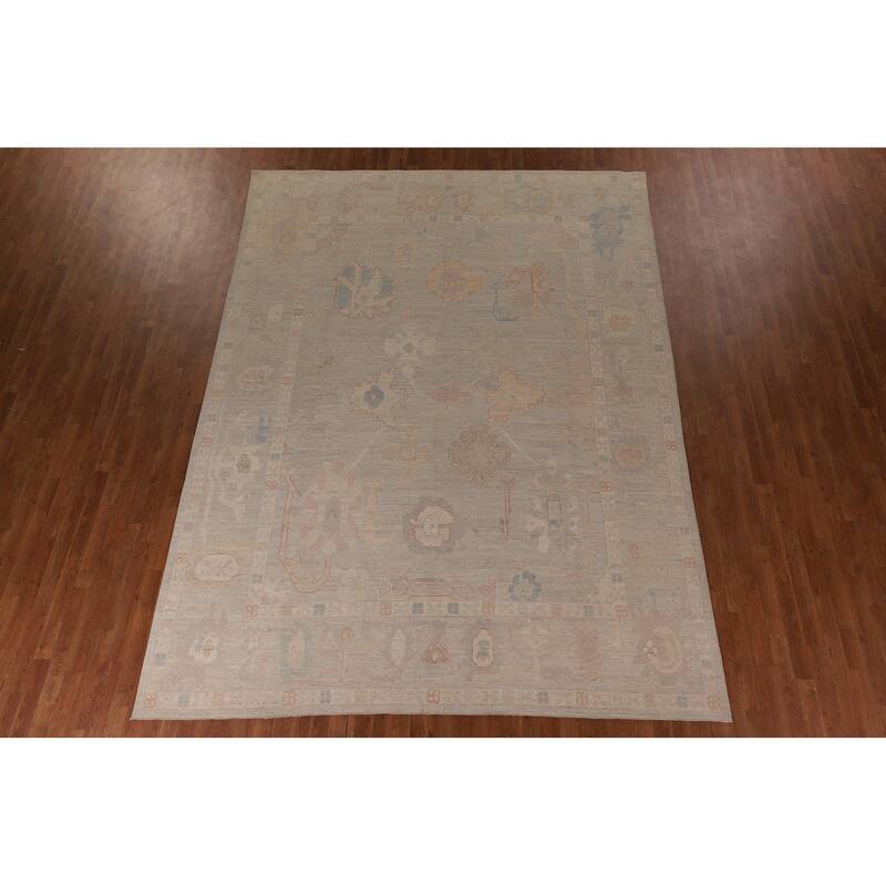 Vegetable Dye Oushak Area Rug Handmade Beige Wool Carpet - 8'11" x 12'0"