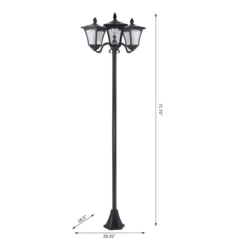 Outsunny 72" Solar Lamp Post, Triple-Head Street Light, All-Weather Waterproof Stainless Steel, Vintage Style for Garden, Lawn