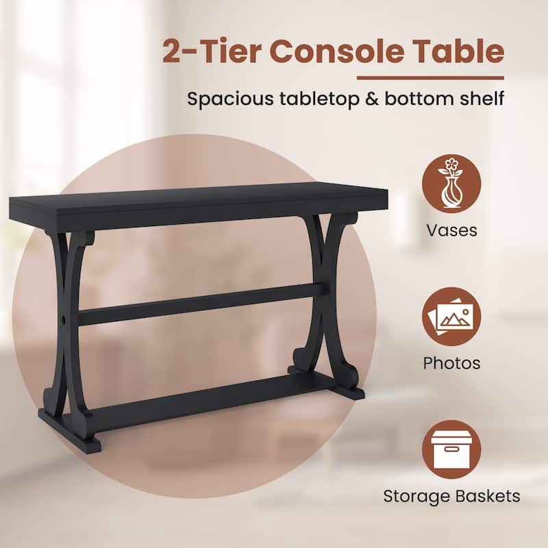 Gymax Narrow Console Table Vintage Accent Sofa Table w/ Open Storage