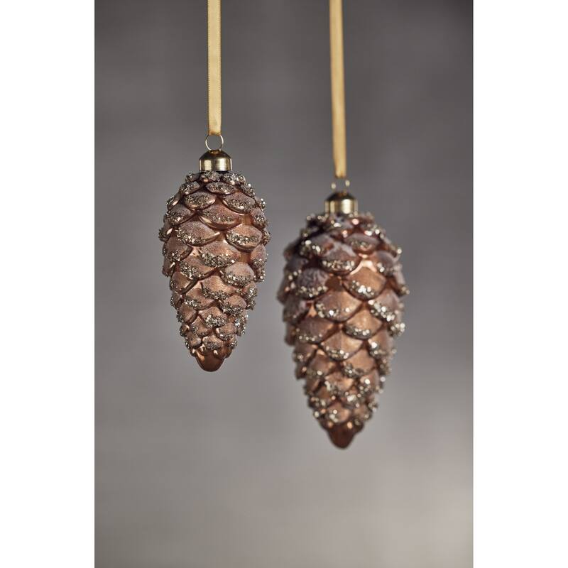Wolly Glass Pine Cone Hanging Ornaments, Set of 12 - 4.75"