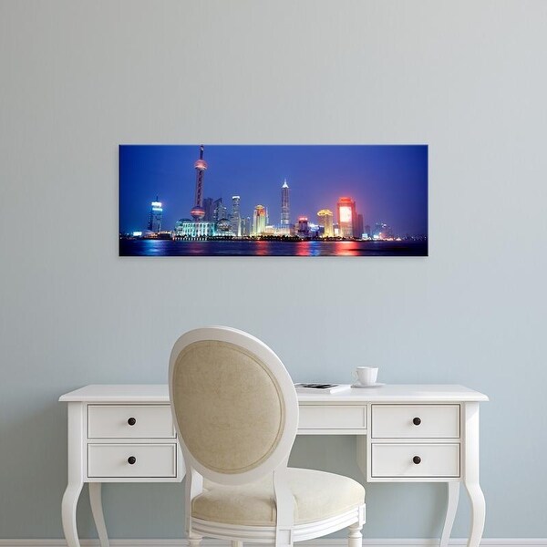 Easy Art Prints Panoramic Images's 'Buildings lit up at dusk, Shanghai, China' Premium Canvas Art